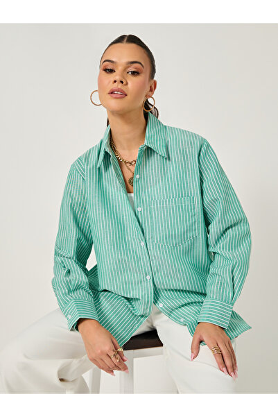 Styli قميص مخطط كبير الحجم بأكمام طويلة وجيب