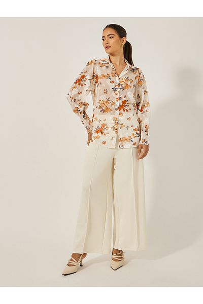 Styli Floral Print Jacquard Collared Shirt