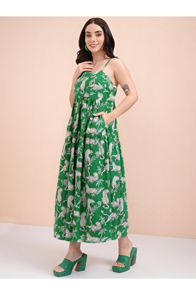 Tokyo Talkies By Styli All-Over Print A-Line Strappy Midi Dress