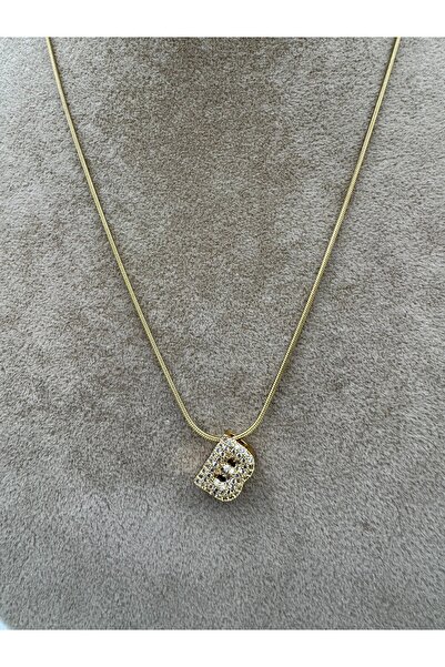 simplicist Taşlı Minimal B Harf Çelik Kolye 40-5 Cm