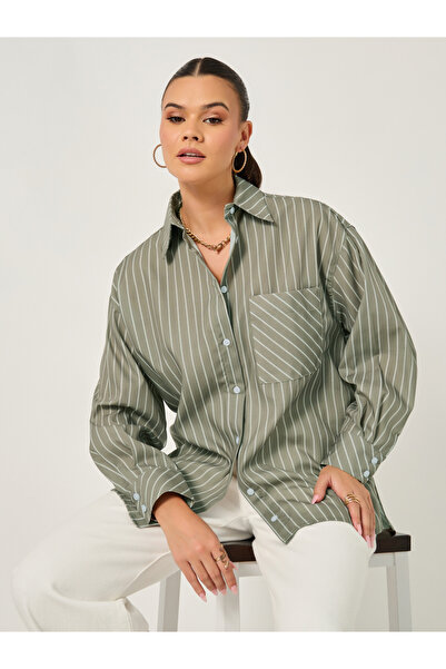 Styli Striped Long Sleeve Oversized Shirt with Pocket