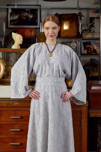 Ceylan Otantik Ice Gray Floral Detail Skirt Set