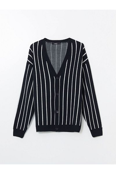 LC Waikiki Lcw Casual Navy Blue Standard Fit V-Neck Men's Knitwear Cardigan