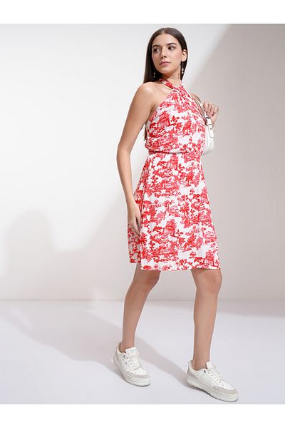 Tokyo Talkies By Styli All Over Print Halter Neck Blouson Mini Dress