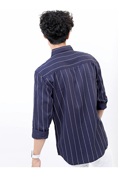 Highlander By Styli Striped Cotton Slim Fit Shirt with Pocket