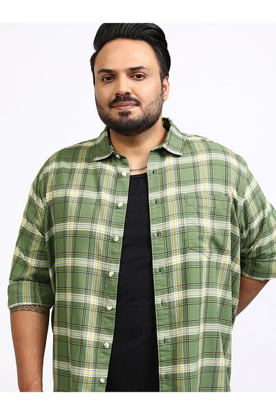 Highlander By Styli Plus Size Checked Spread Collar Relaxed Fit Shirt