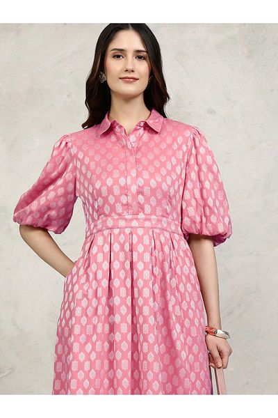 Vishudh By Styli Printed Puff Sleeve Shirt Midi Dress