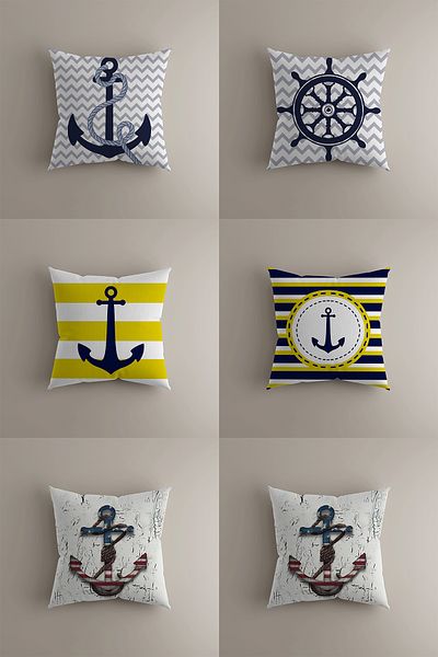 LadiesHome Sailor Themed 6-Piece Throw Pillow Cover Marine Style, Double Sided 43X43 cm