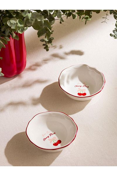 LC Waikiki Lcw Home Cherry Printed Ceramic Bowl Set of 2 15 cm