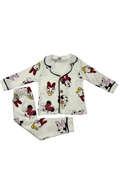 2-5 Yaş Kız Çocuk Beyaz Pamuklu Pijama Takımı Nefes Alan Kumaş Evde Günlük Rahat Giyim