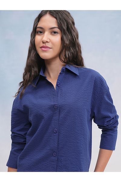 Tokyo Talkies By Styli Textured Spread Collar Cotton Regular Fit Shirt