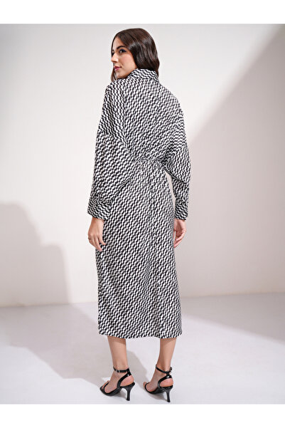 Tokyo Talkies By Styli All Over Print Shirt Midi Dress with Button Placket