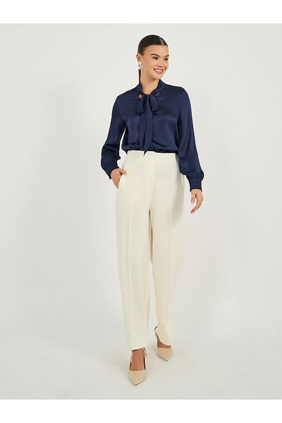 Styli Textured Regular Fit Blouse with Tie Neck Detail