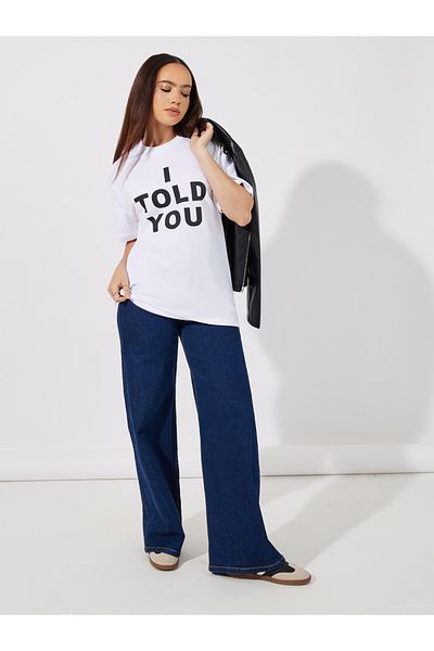 Styli Slogan Print Oversized Short Sleeve T-Shirt