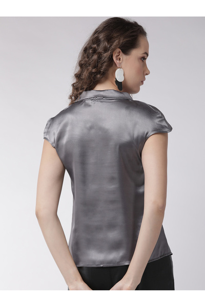 Mish By Styli Regular Fit Satin Tie-Up Neck Top