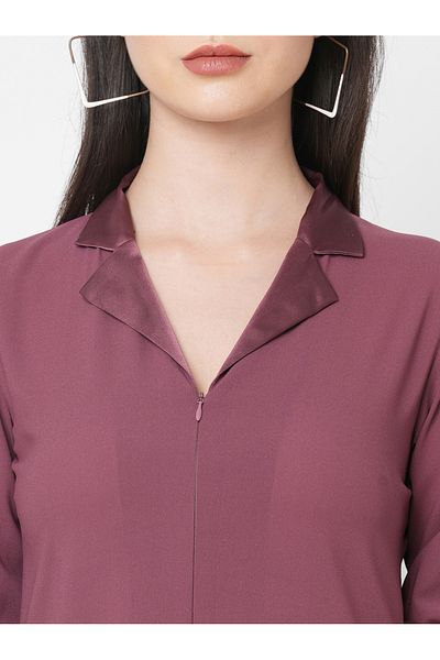 Mish By Styli Contrast Satin Collar Cuffed Sleeve Top