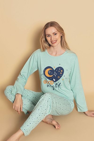 Farya Home Комплект дамска пижама с дълъг ръкав и памучен мотив Dreamy