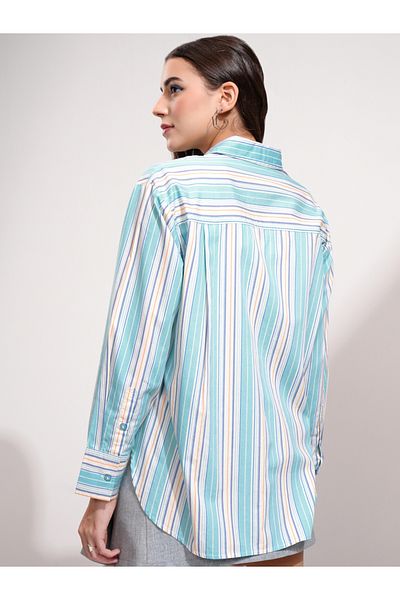 Tokyo Talkies By Styli Opaque Striped Longline Casual Shirt