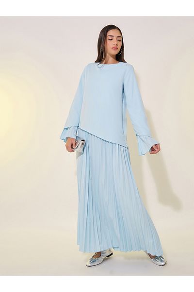 Take Two By Styli فستان ماكسي سادة برقبة دائرية وحاشية مطوية