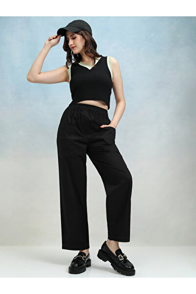 Tokyo Talkies By Styli Solid Mid Rise Regular Fit Trousers