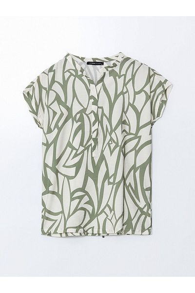 LC Waikiki Lcwaikiki Classic Green Stand Collar Patterned Women's Blouse