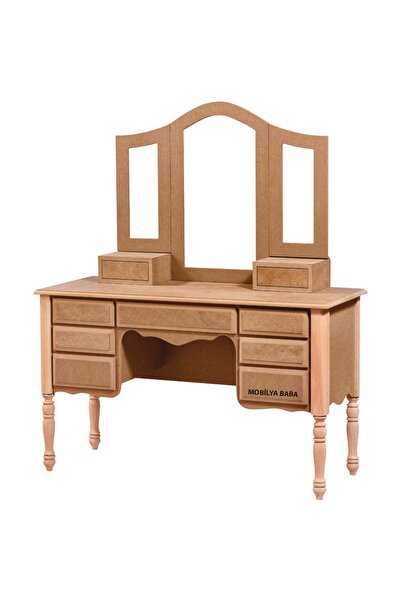 Genel Markalar Devrek 7 Çekmeceli Tornalı Makyaj Masası Cilasız Ham Ahşap