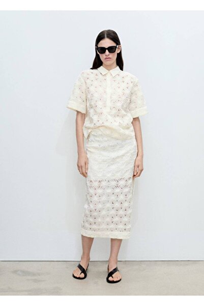 MANGO Woman Çiçek Dokulu Dantel Gömlek