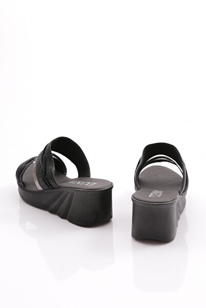 DGN 2144-22y Black Suede Women's Slippers - Plain and Double Striped