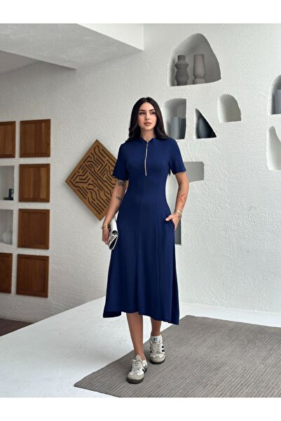 02Lady Fashion Fermuarlı Modal Kumaş Elbise