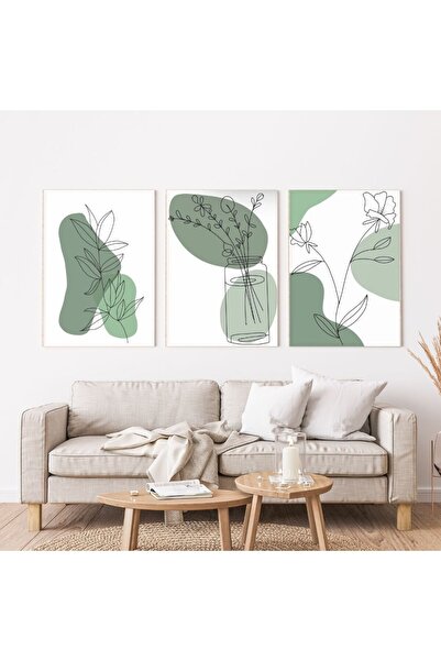 banabirhediye Minimalist Bohem Kasnaklı 3'lü set Kanvas Tablo Soyut Modern