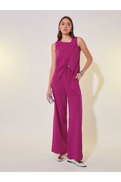 Take Two By Styli Solid Asymmetric Hem Vest Top and Pants Co-Ords