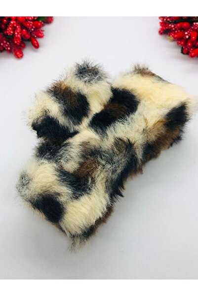 İnDerin Agrafă de păr cu cataramă de pluș cu pene de leopard (1 bucată)