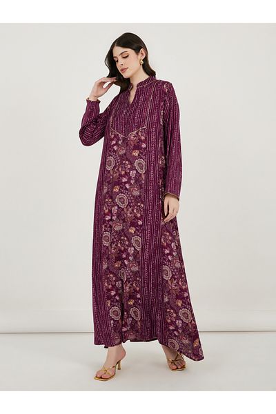 Maxim Creation By Styli Floral Print Collared Kaftan