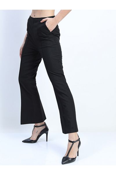 Tokyo Talkies By Styli Solid Mid Rise Flared Trousers