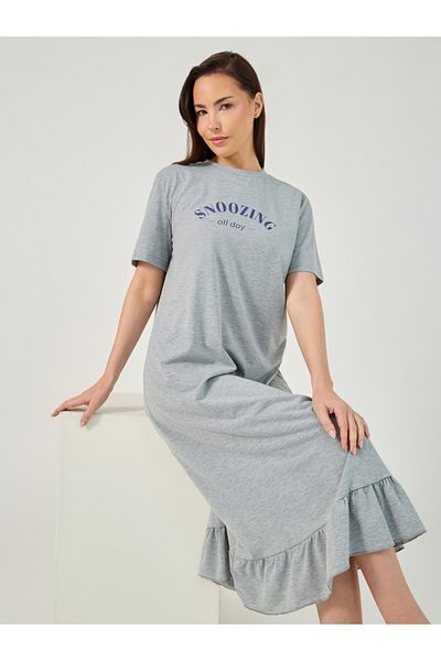 Styli Slogan Print Ruffle Hem Sleep T-Shirt