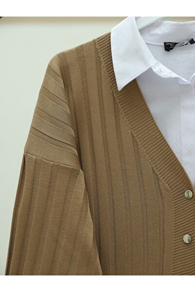 Modamorfo Metal Buttoned Slit Knitwear Cardigan -Mink