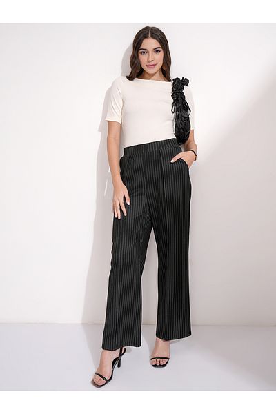 Tokyo Talkies By Styli Striped Straight Fit Pintuck Trousers