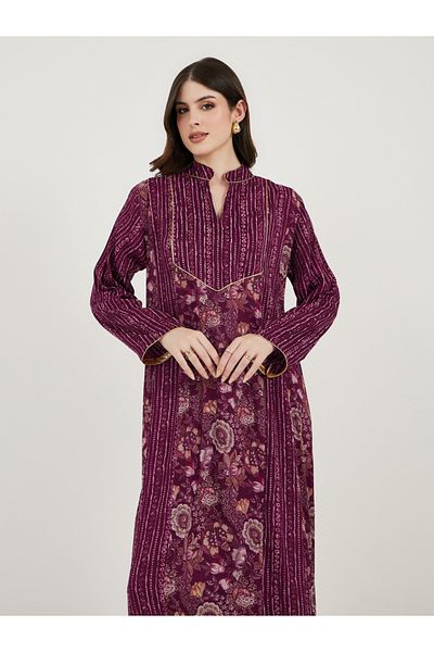 Maxim Creation By Styli Floral Print Collared Kaftan
