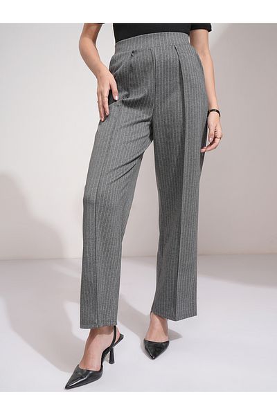 Tokyo Talkies By Styli Striped Straight Fit Pintuck Trousers