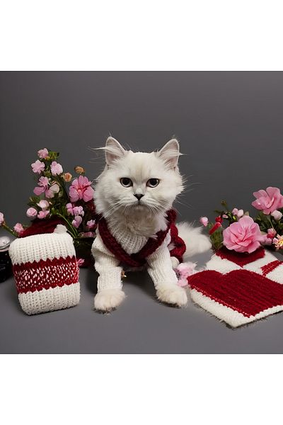 Lady Fify Luminous Red White Sweater Jumpsuit Wool Suit for Cat Dog