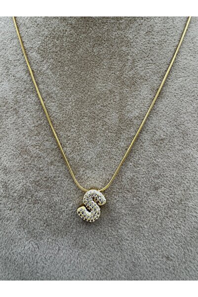 simplicist Taşlı Minimal S Harf Çelik Kolye 40-5 Cm