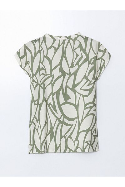 LC Waikiki Lcwaikiki Classic Green Stand Collar Patterned Women's Blouse