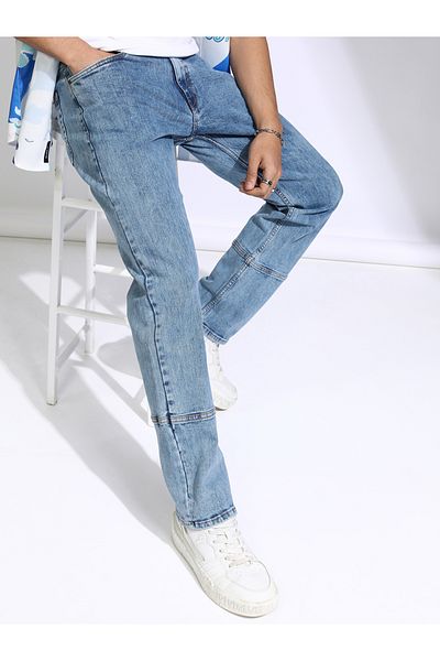 Highlander By Styli Mid-Rise Straight Fit Faded Stretchy Jeans