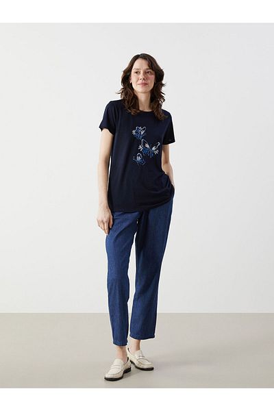 LC Waikiki Tricou pentru femei din bumbac pieptănat imprimat cu decolteu Crew New Season - S5FQ38Z8