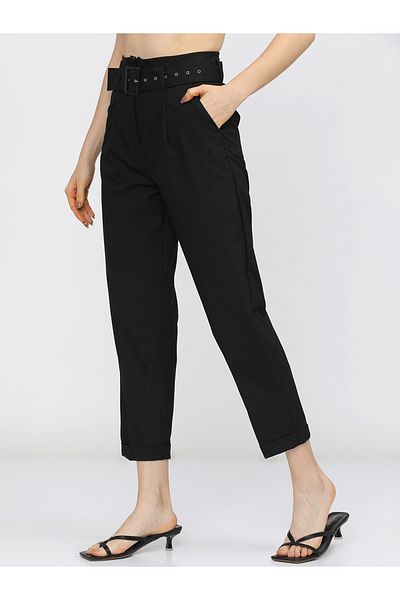 Tokyo Talkies By Styli High Rise Crop Trousers with Belt