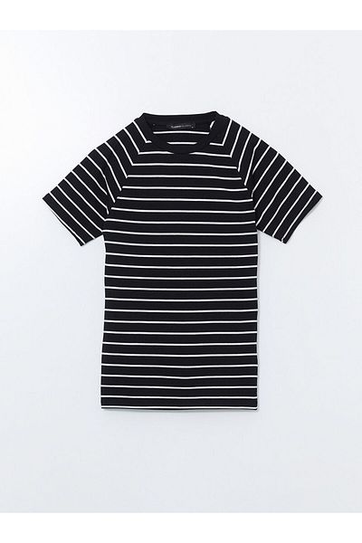 LC Waikiki Lcwaikiki Classic Black Crew Neck Striped Women's T-Shirt