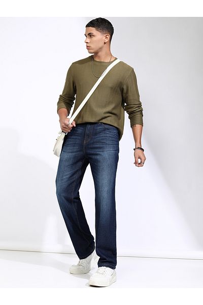 Highlander By Styli Mid-Rise Straight Fit Faded Jeans