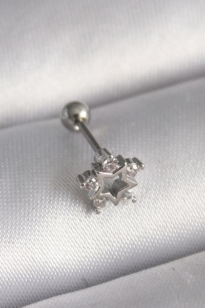 shopwave 316L Steel Silver Color Zircon Stone Star Model Tragus Piercing