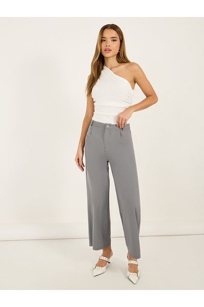 Styli Mid Rise Flowy Tailored Pants with Belt Loops