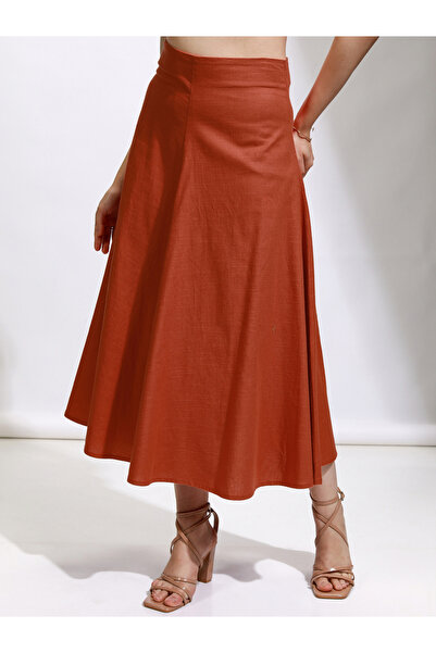 Tokyo Talkies By Styli Solid High Rise A-Line Flared Midi Skirt